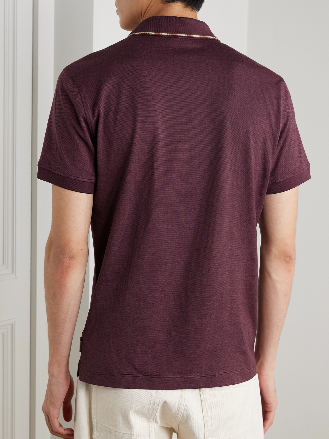 Orlebar Brown Felix Striped Cotton And Lyocell-blend Polo Shirt In Burgundy