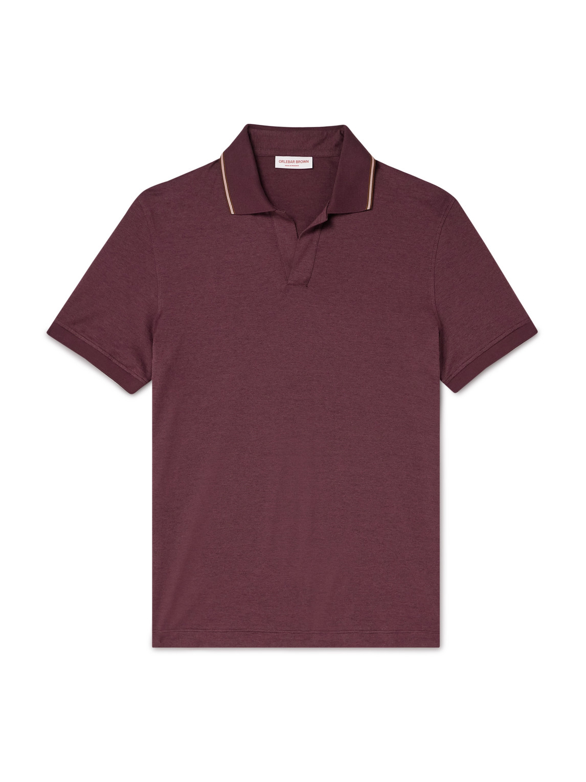 Orlebar Brown Felix Striped Cotton And Lyocell-blend Polo Shirt In Burgundy