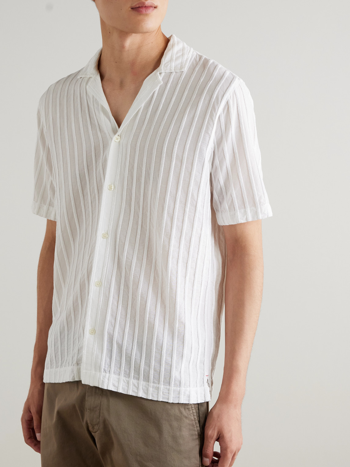 Orlebar Brown Maitan Camp-collar Chenille-jacquard Shirt In White