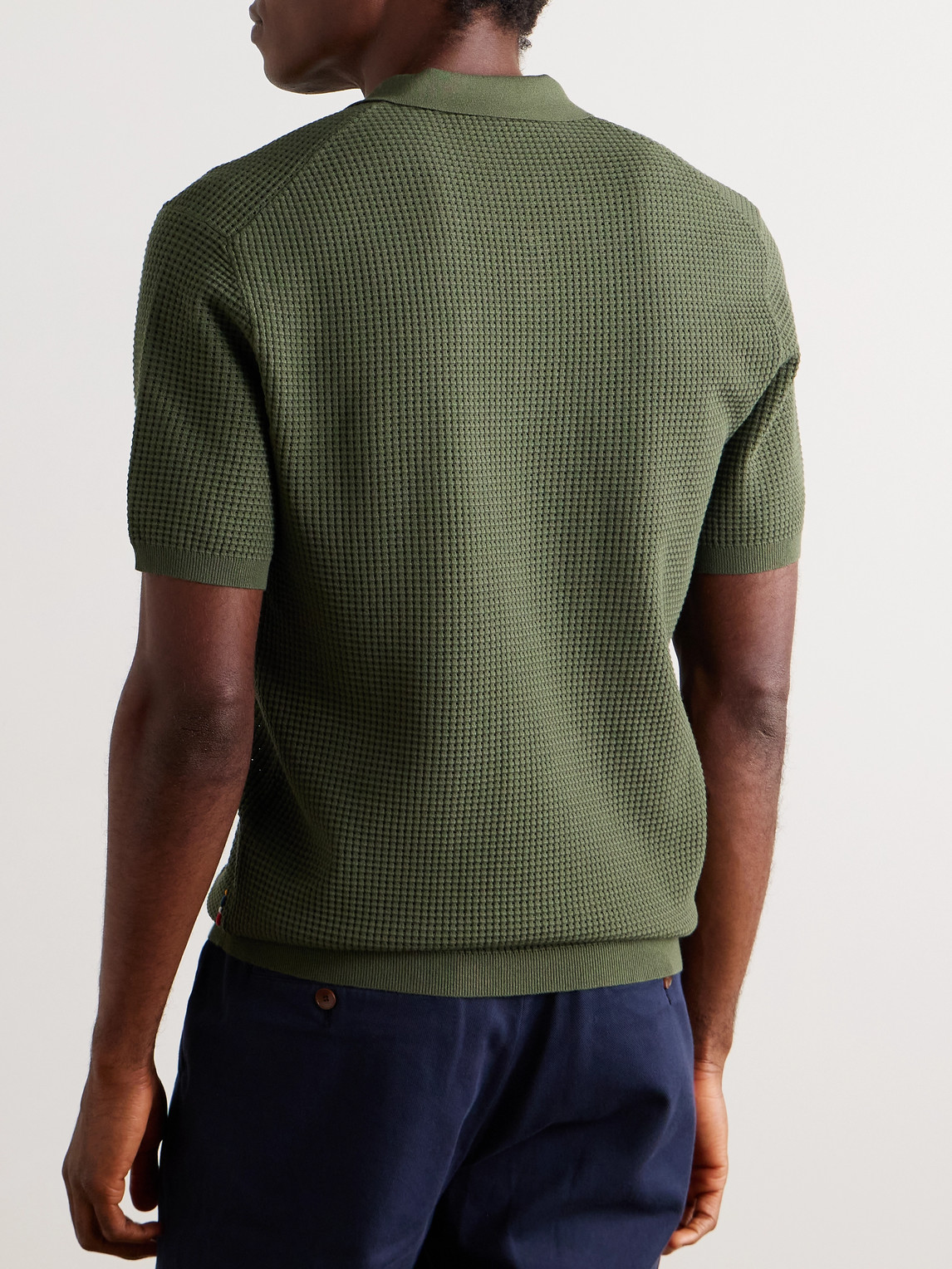Orlebar Brown Roddy Waffle-knit Polo Shirt In Green