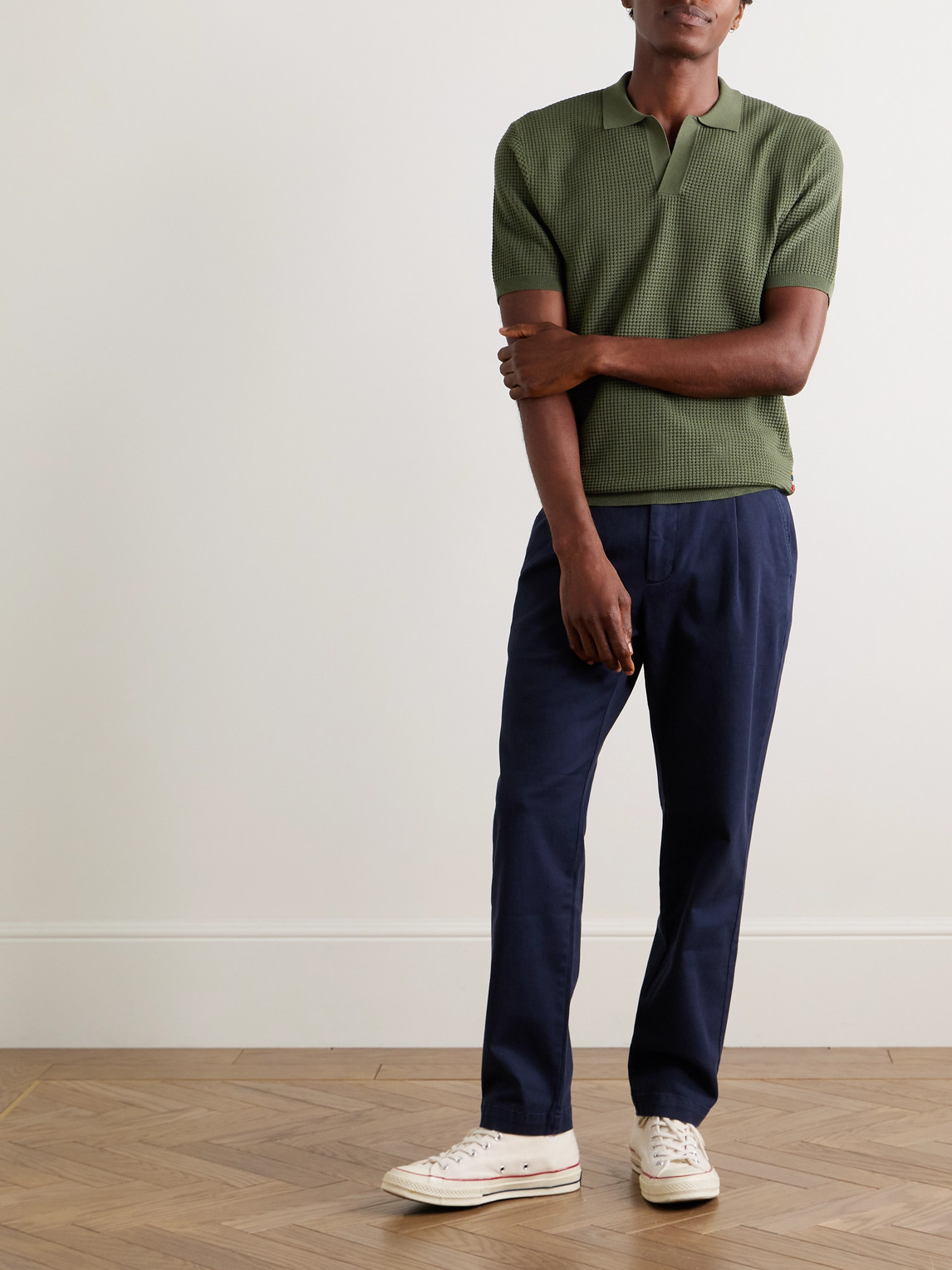 Orlebar Brown Roddy Waffle-knit Polo Shirt In Green