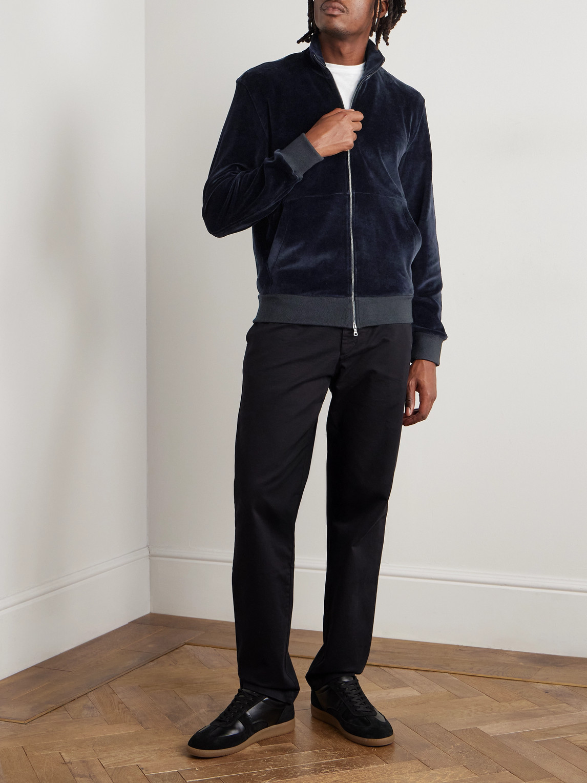 Orlebar Brown Cassian Cotton-blend Velour Track Jacket In Blue
