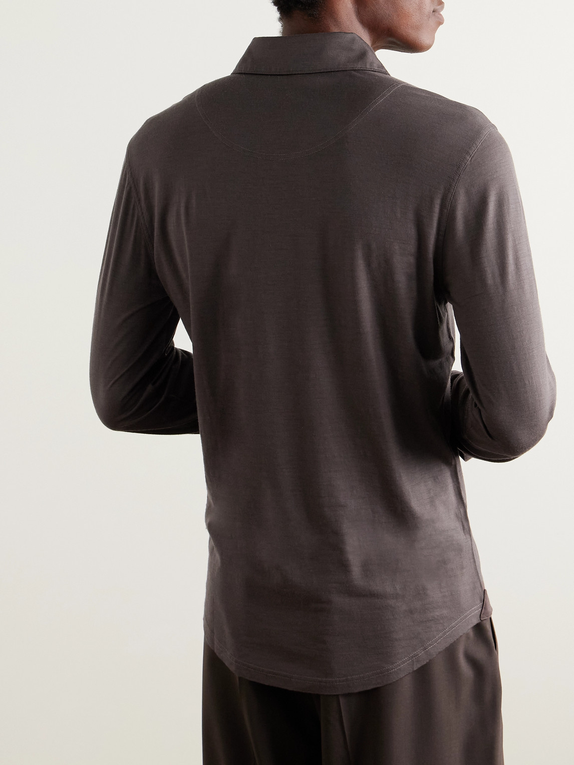 Orlebar Brown Sebastian Slim-fit Merino Wool Polo Shirt In Brown