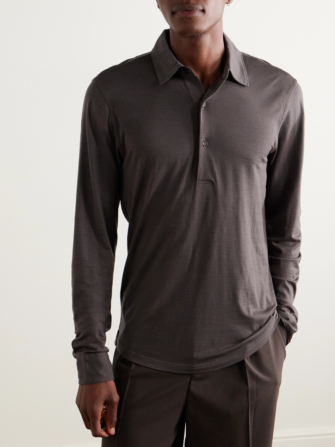 Orlebar Brown Sebastian Slim-fit Merino Wool Polo Shirt In Brown