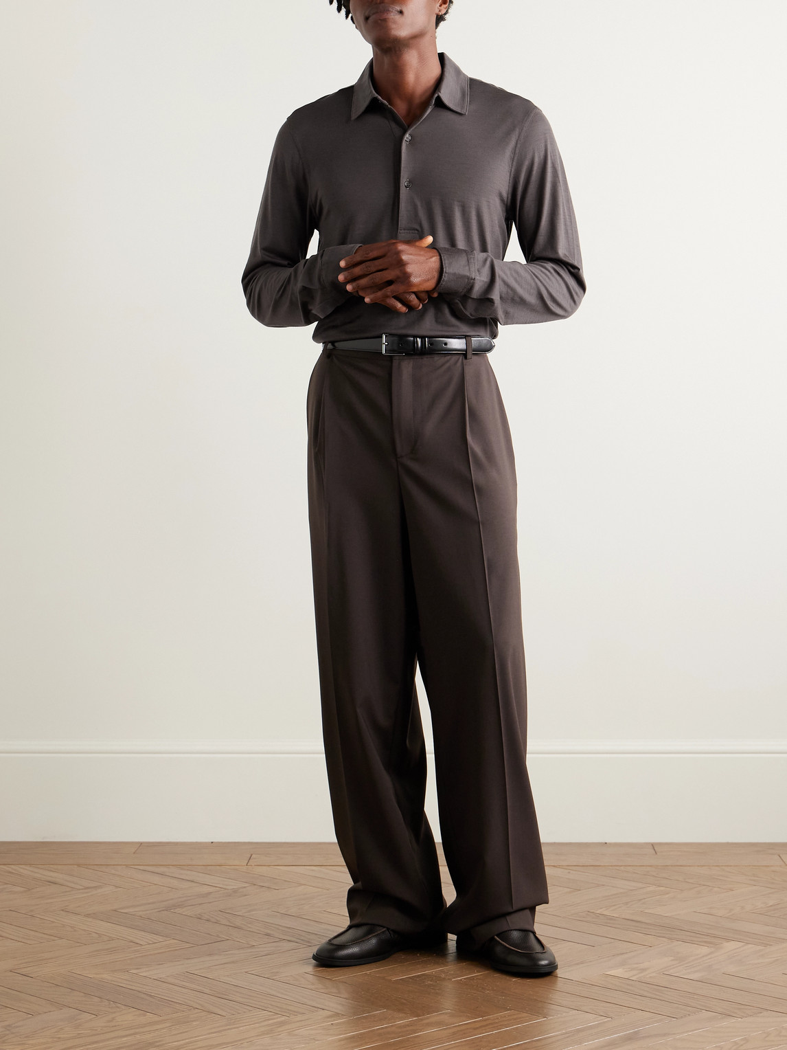 Orlebar Brown Sebastian Slim-fit Merino Wool Polo Shirt In Brown