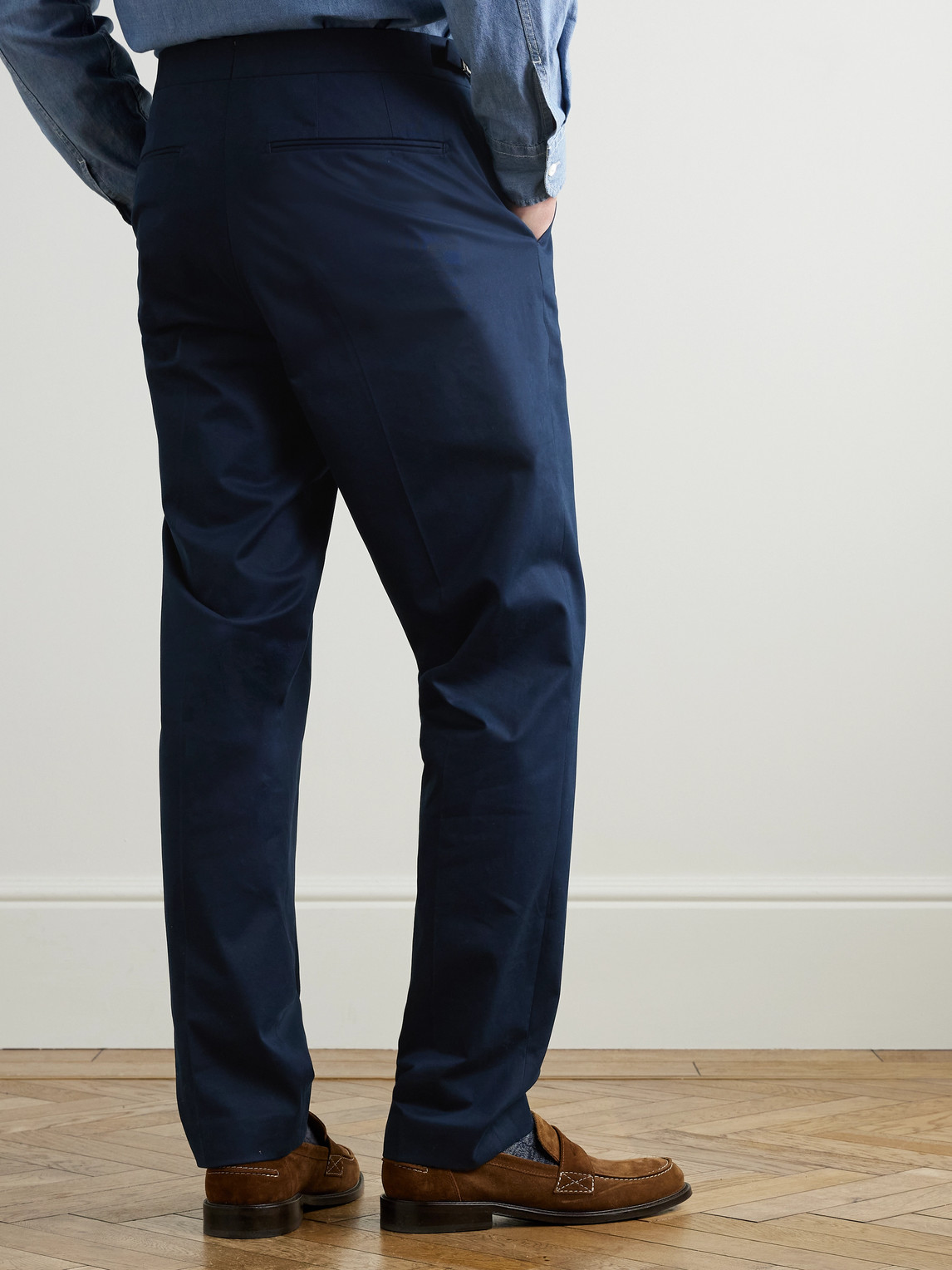 Orlebar Brown Brandon Slim-fit Tapered Stretch Cotton And Cashmere-blend Twill Trousers In Blue