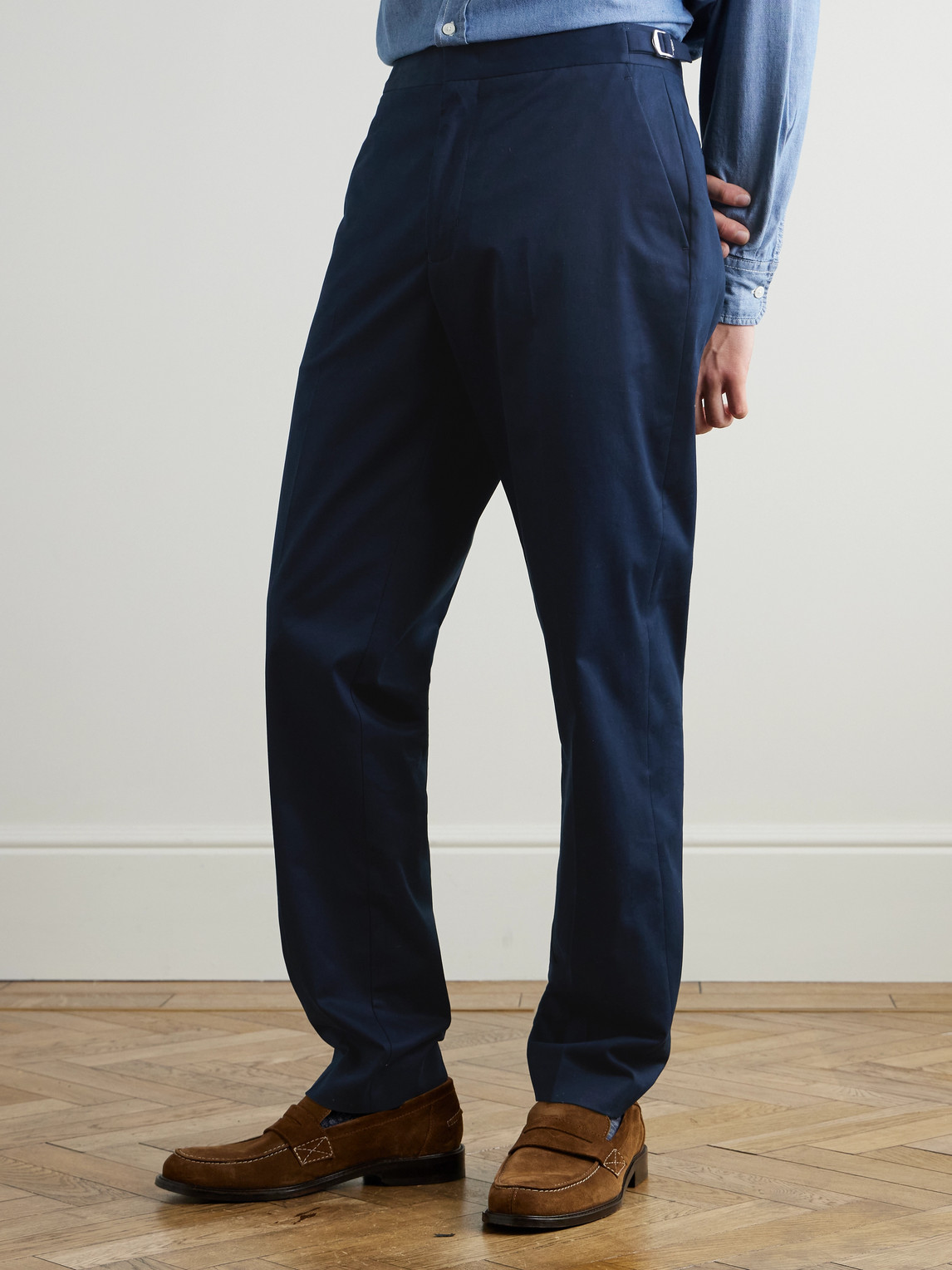 Orlebar Brown Brandon Slim-fit Tapered Stretch Cotton And Cashmere-blend Twill Trousers In Blue