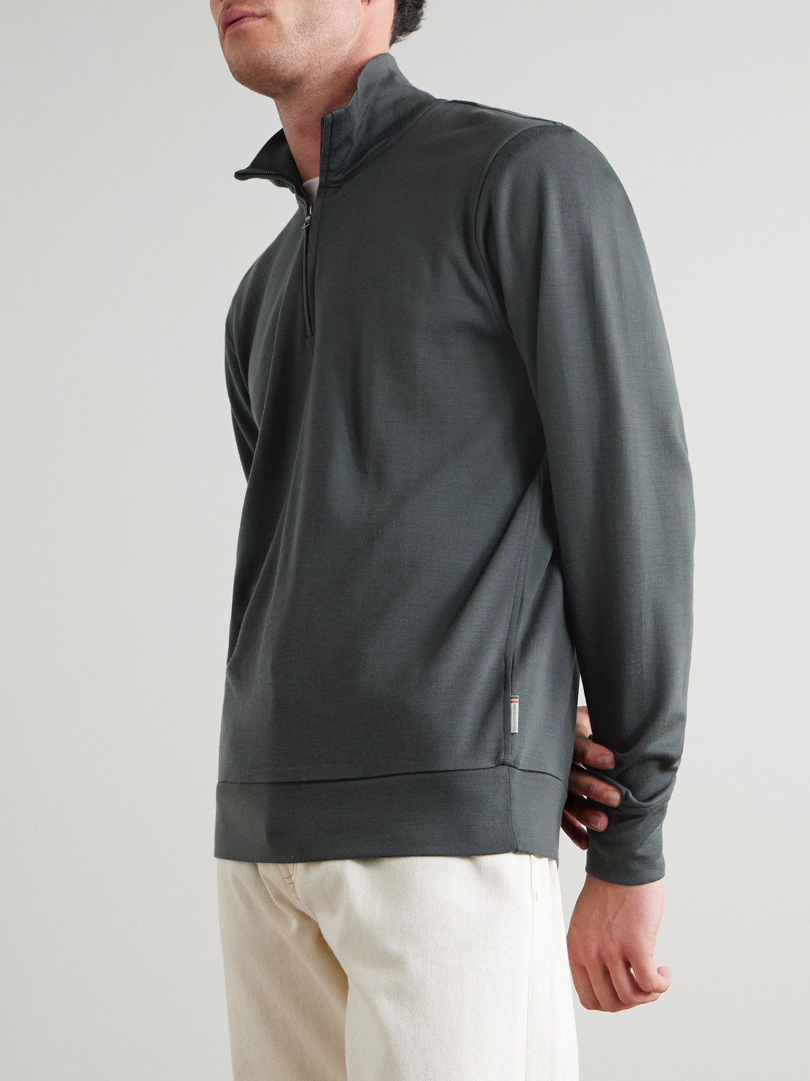 Orlebar Brown Isar Merino Wool-jersey Half-zip Sweatshirt In Green