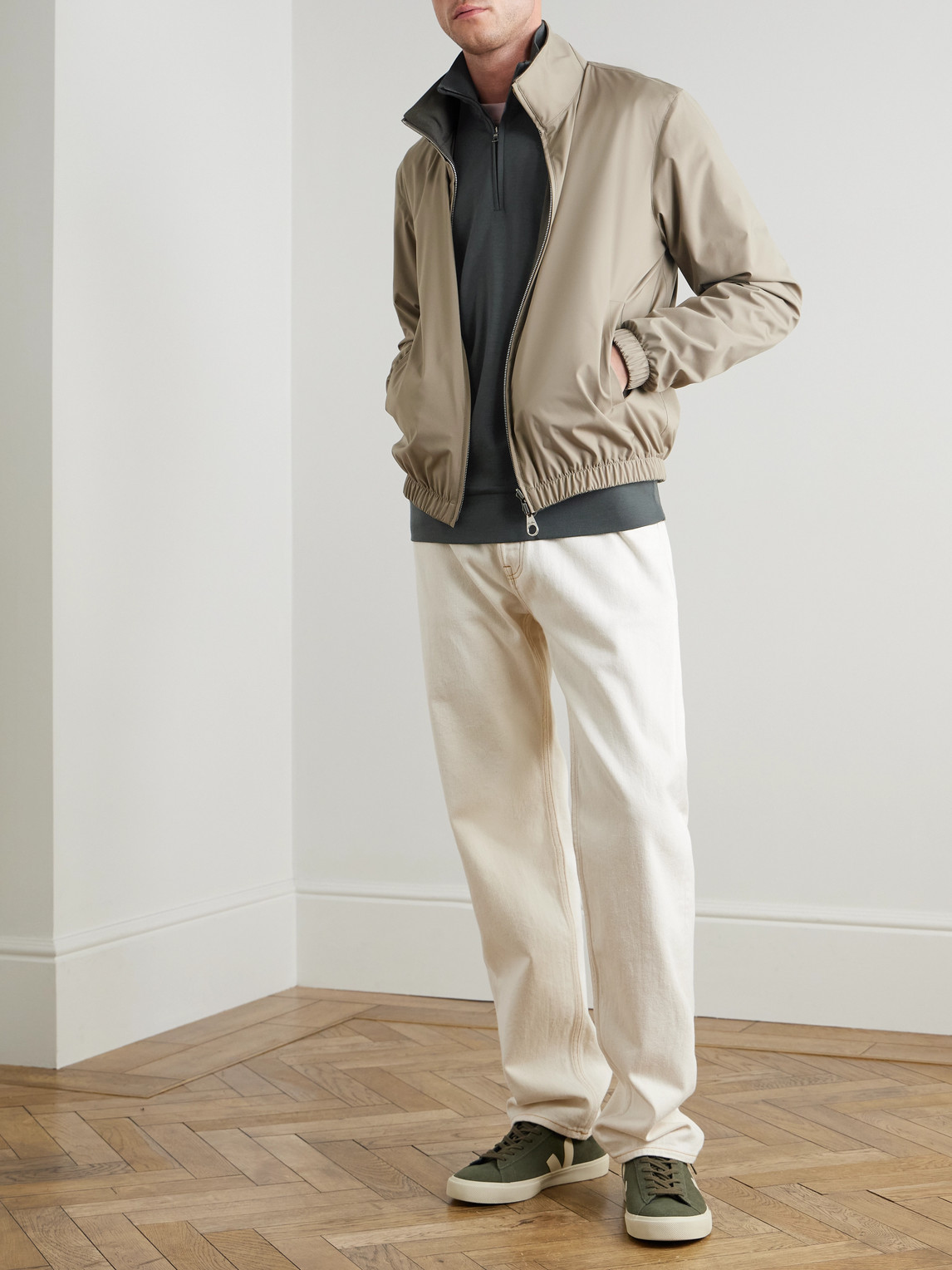 Orlebar Brown Isar Merino Wool-jersey Half-zip Sweatshirt In Green