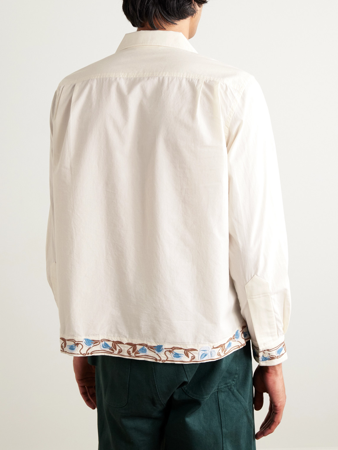 Bode Nouveau Vine Camp-collar Embroidered Cotton-poplin Shirt In White