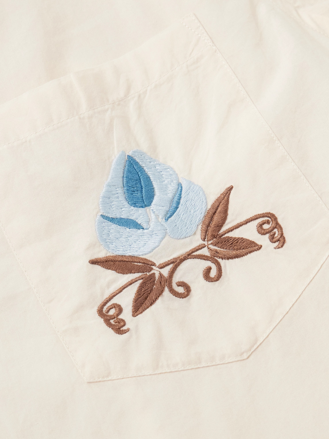 Bode Nouveau Vine Camp-collar Embroidered Cotton-poplin Shirt In White