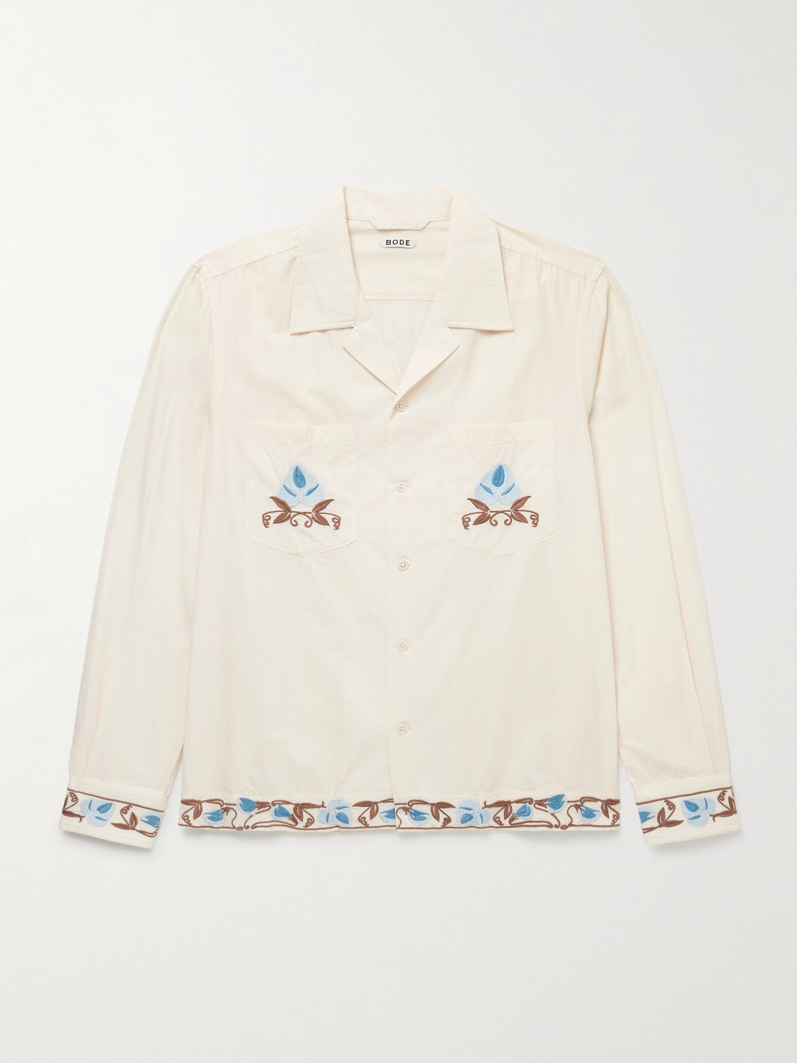 BODE Nouveau Vine Camp-Collar Embroidered Cotton-Poplin hirt - Men