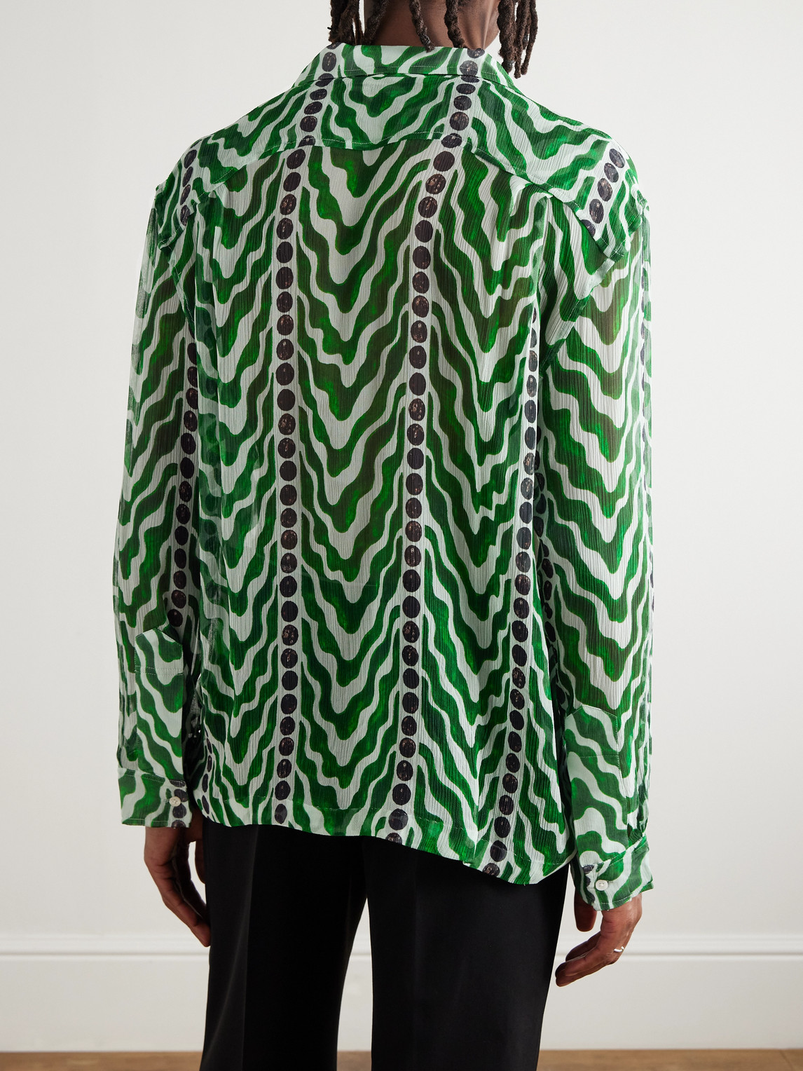 Bode Serpentine Printed Silk Shirt In Green