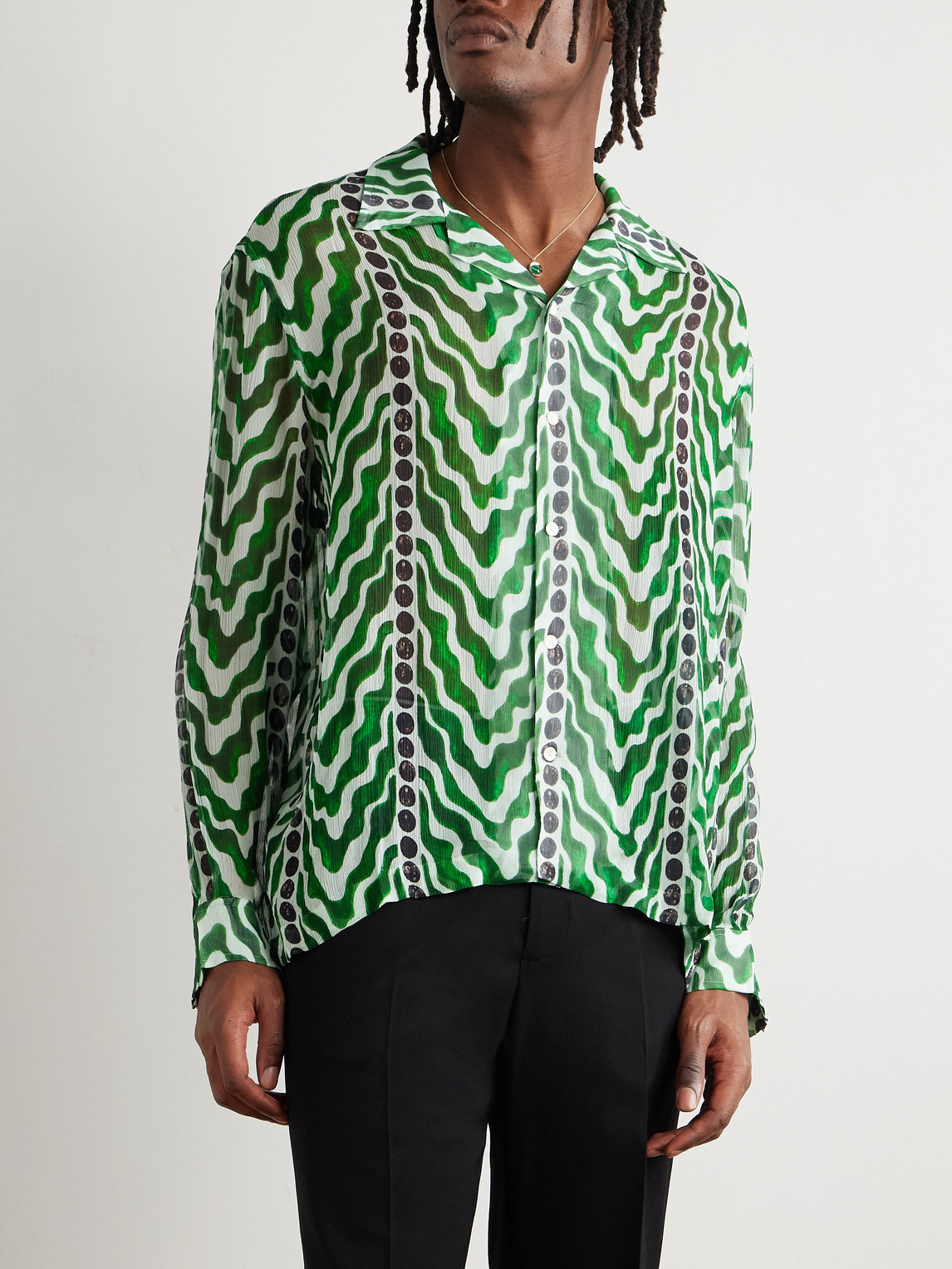 Bode Serpentine Printed Silk Shirt In Green