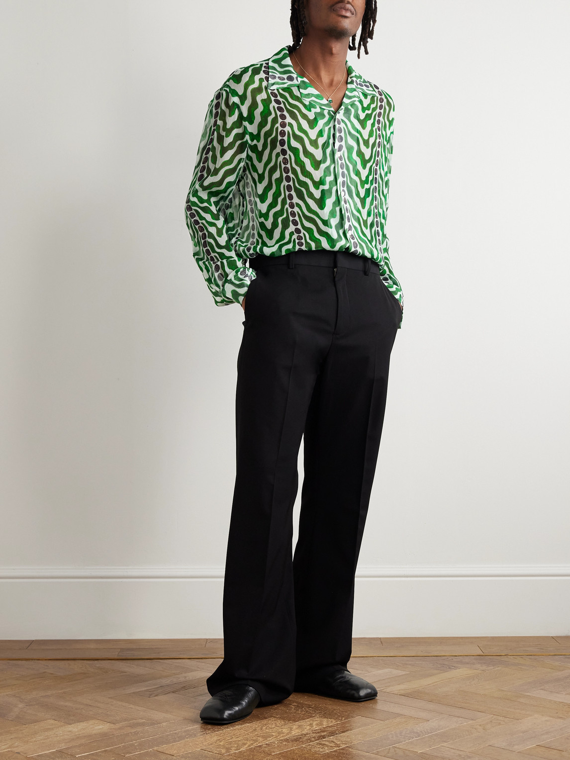 Bode Serpentine Printed Silk Shirt In Green