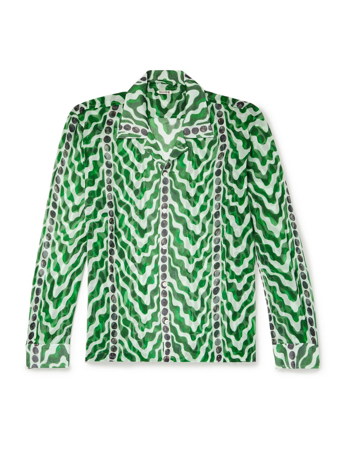 Bode Serpentine Printed Silk Shirt In Green