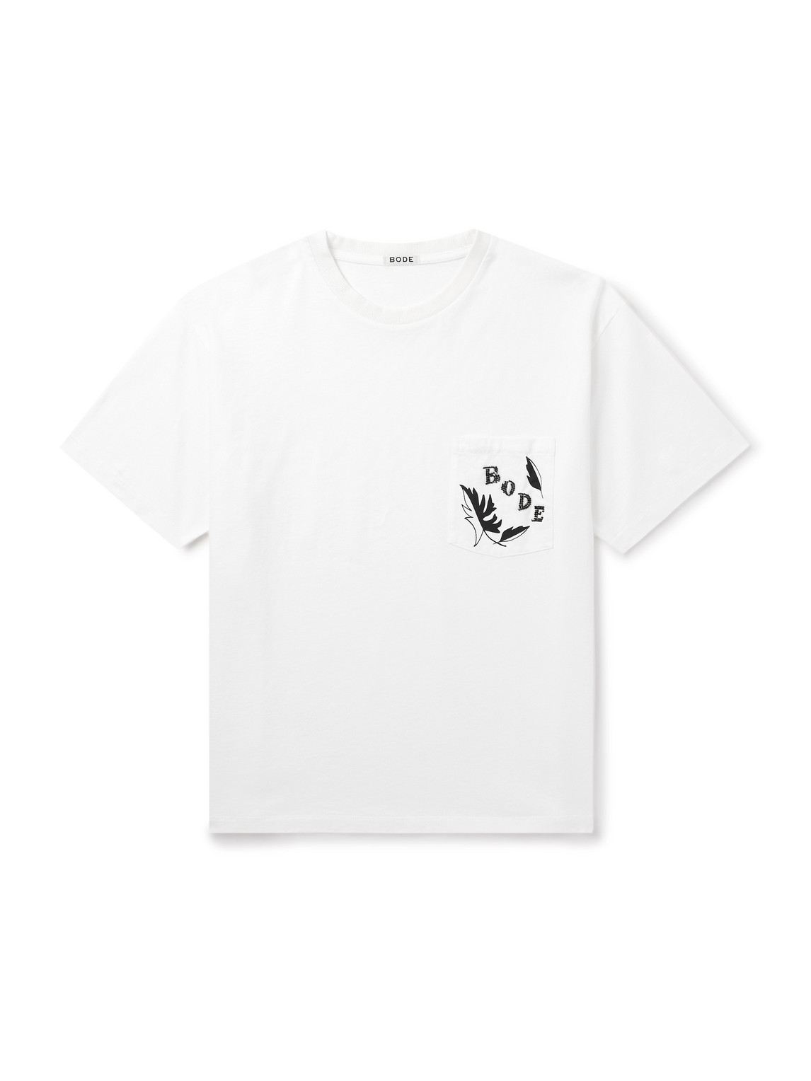 Bode Beaded Leaf Embellished Printed Cotton-jersey T-shirt In White