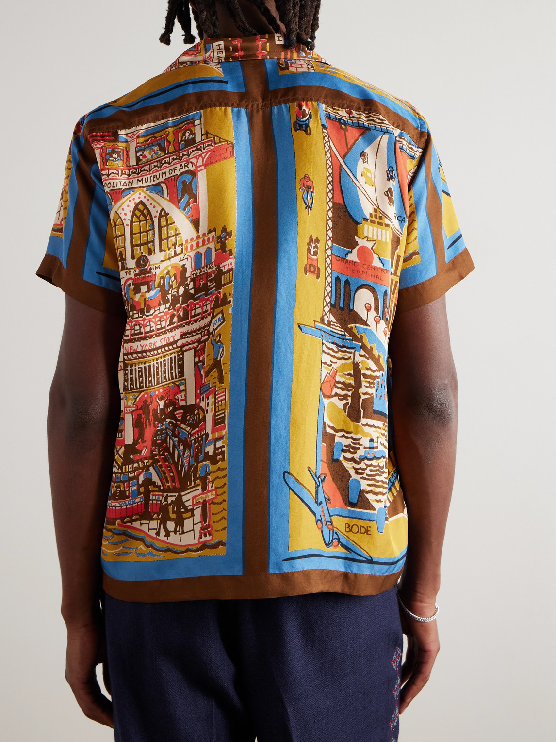 Bode Manhattan Island Camp-collar Printed Silk-satin Shirt In Multi