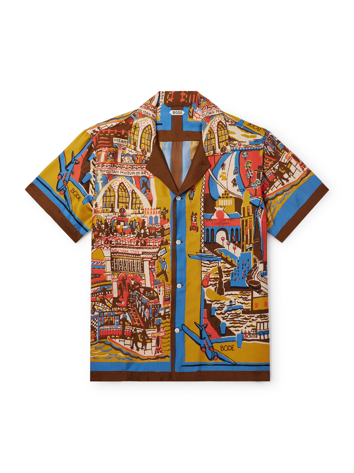 Bode Manhattan Island Camp-collar Printed Silk-satin Shirt In Multi