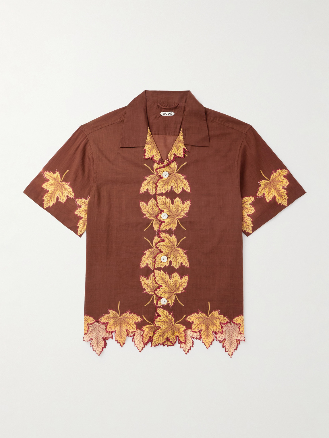 BODE Harvest Floor Camp-Collar Embroidered Printed Cotton-Poplin Shirten