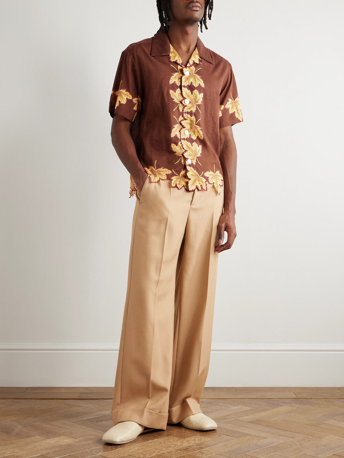 Bode Harvest Floor Camp-collar Embroidered Printed Cotton-poplin Shirt In Multi
