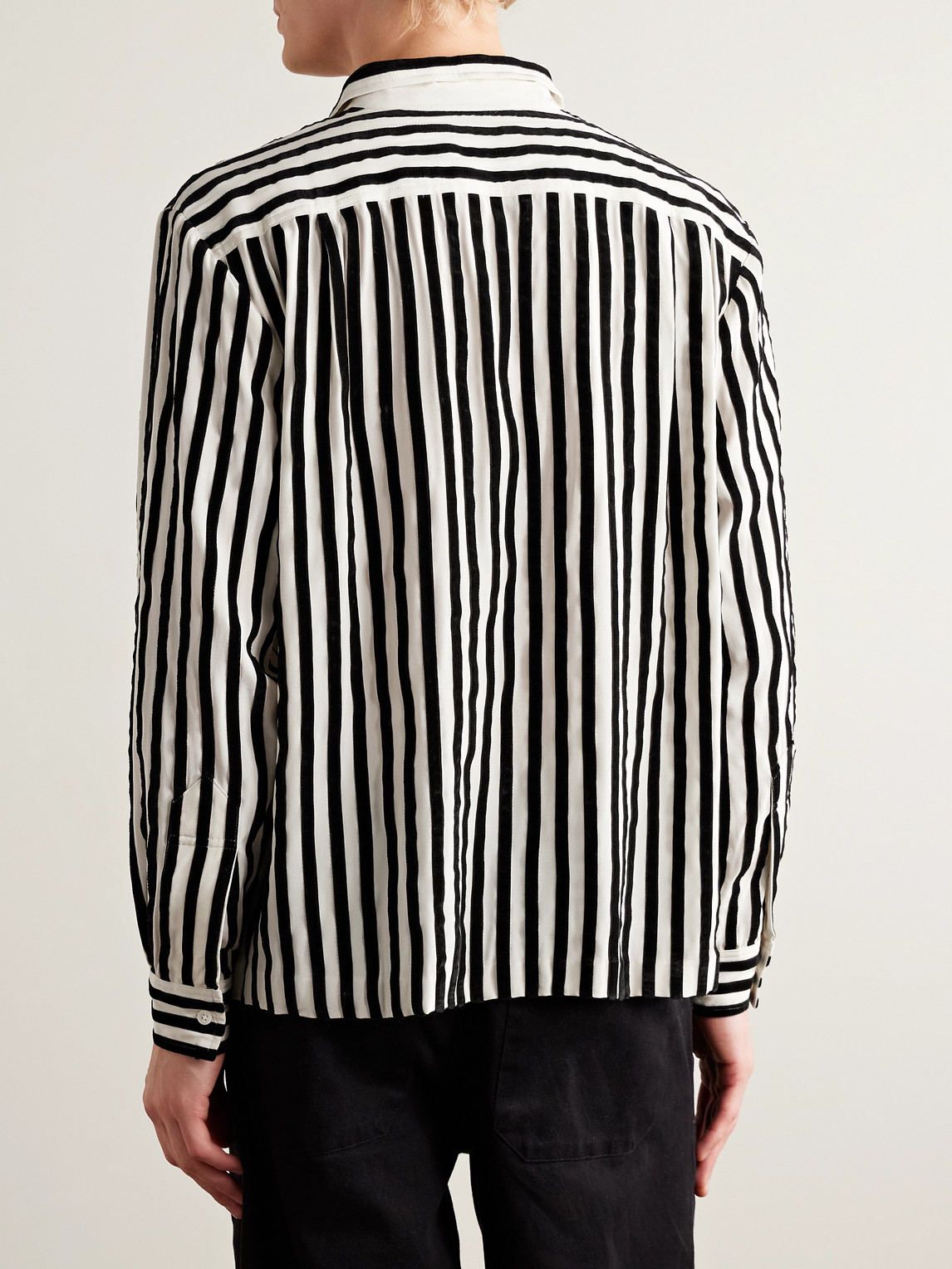  Bode - Bannister Appliquéd Velvet-trimmed Striped Silk Shirt - Men - White - M 