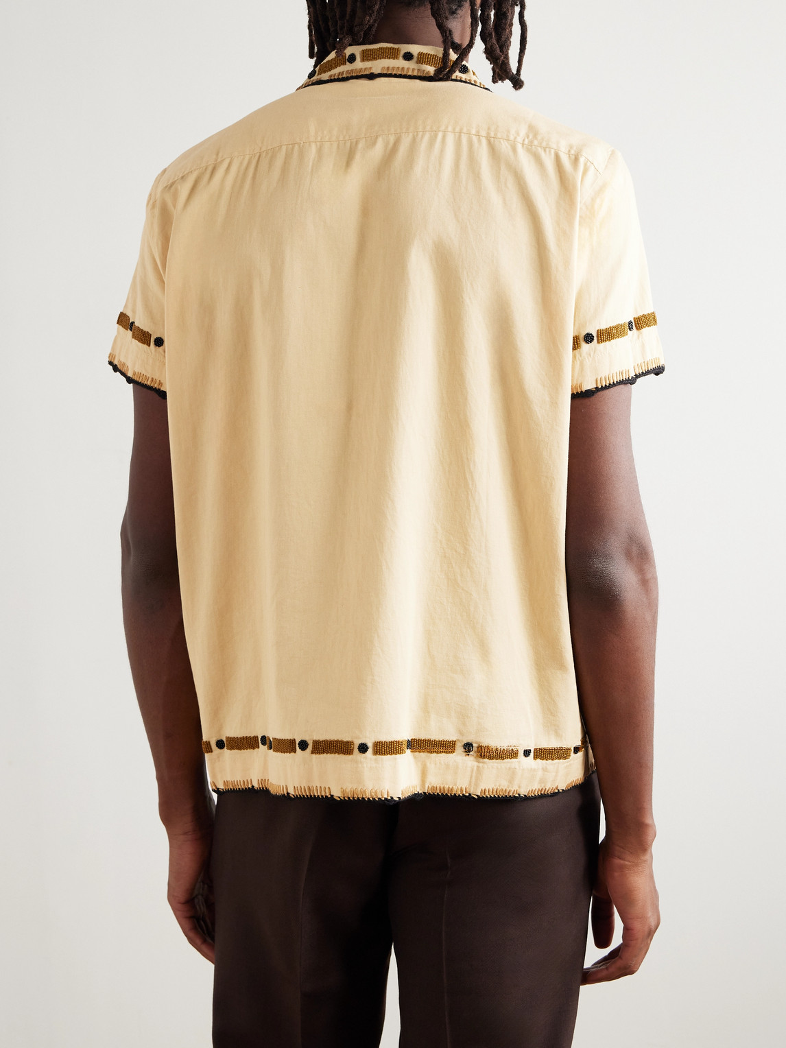 Bode Ryegrass Camp-collar Embellished Cotton-twill Shirt In Neutral