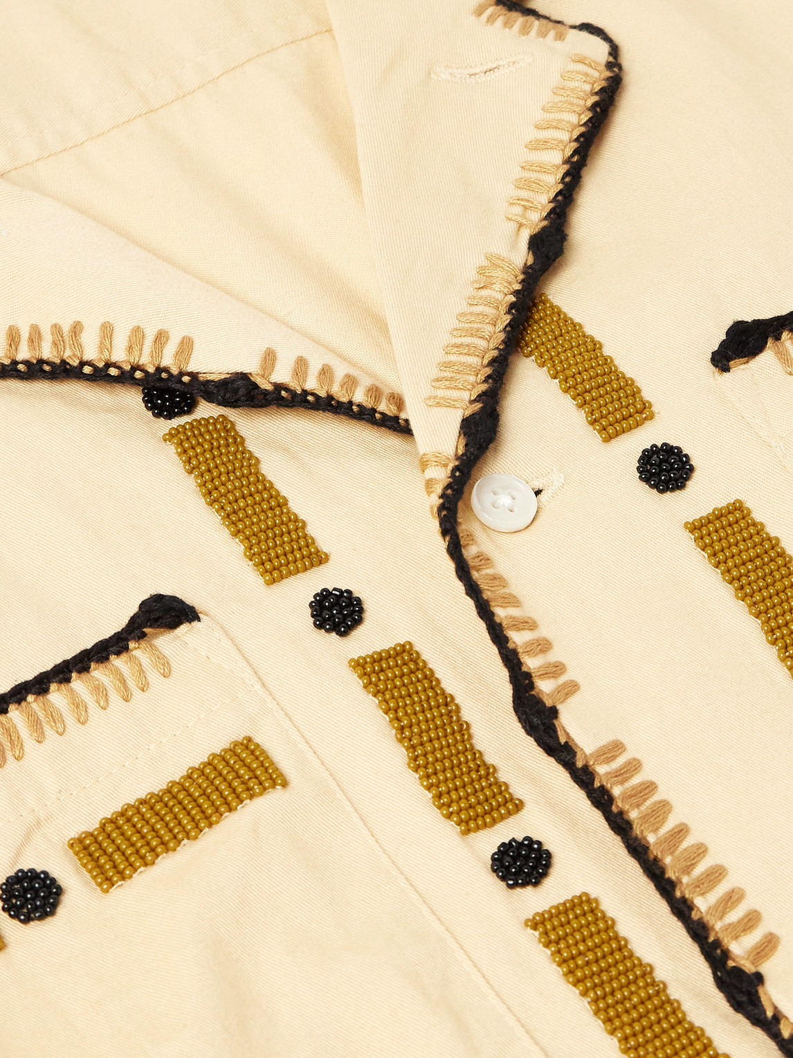 Bode Ryegrass Camp-collar Embellished Cotton-twill Shirt In Neutral