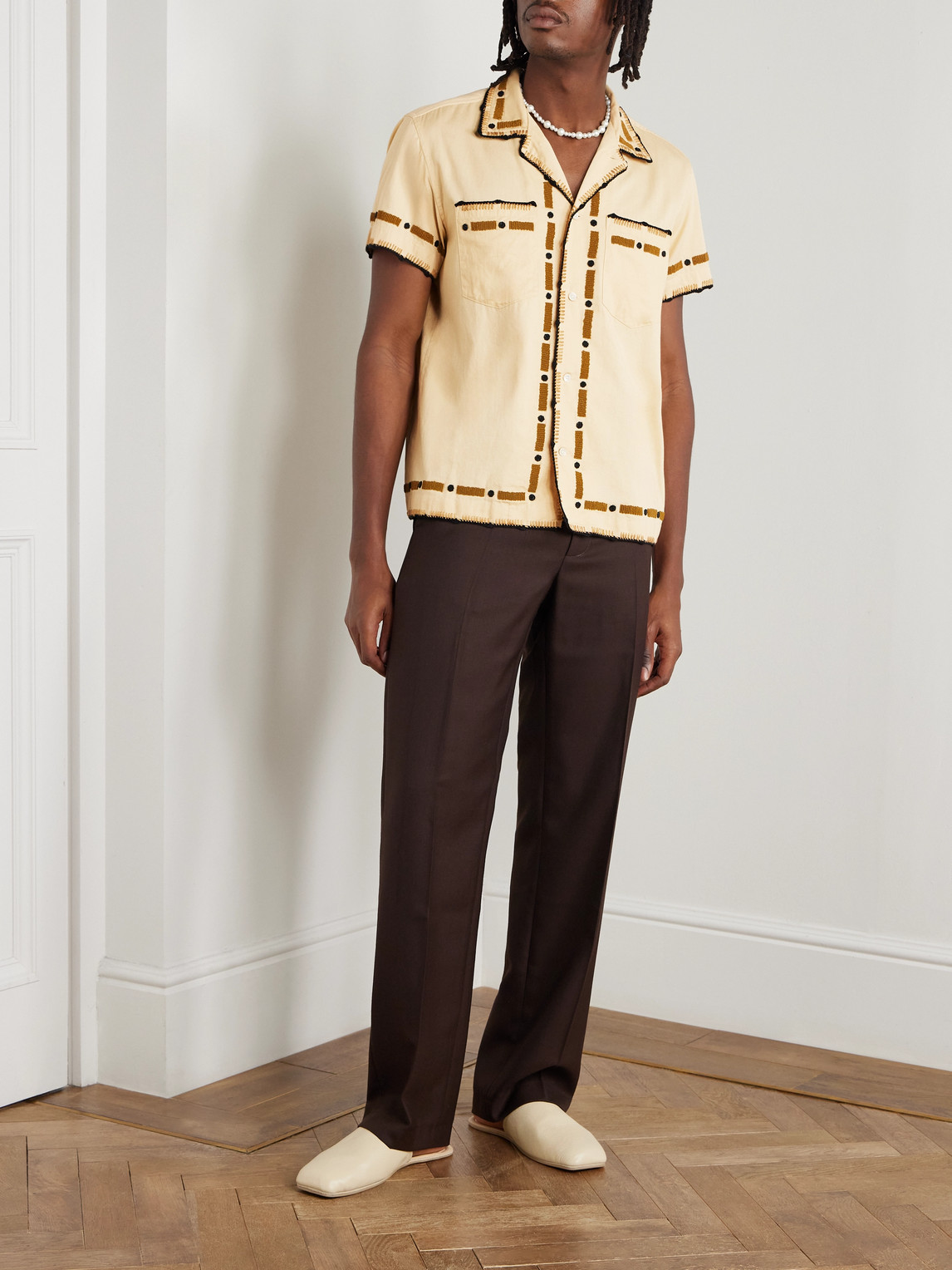 Bode Ryegrass Camp-collar Embellished Cotton-twill Shirt In Neutral