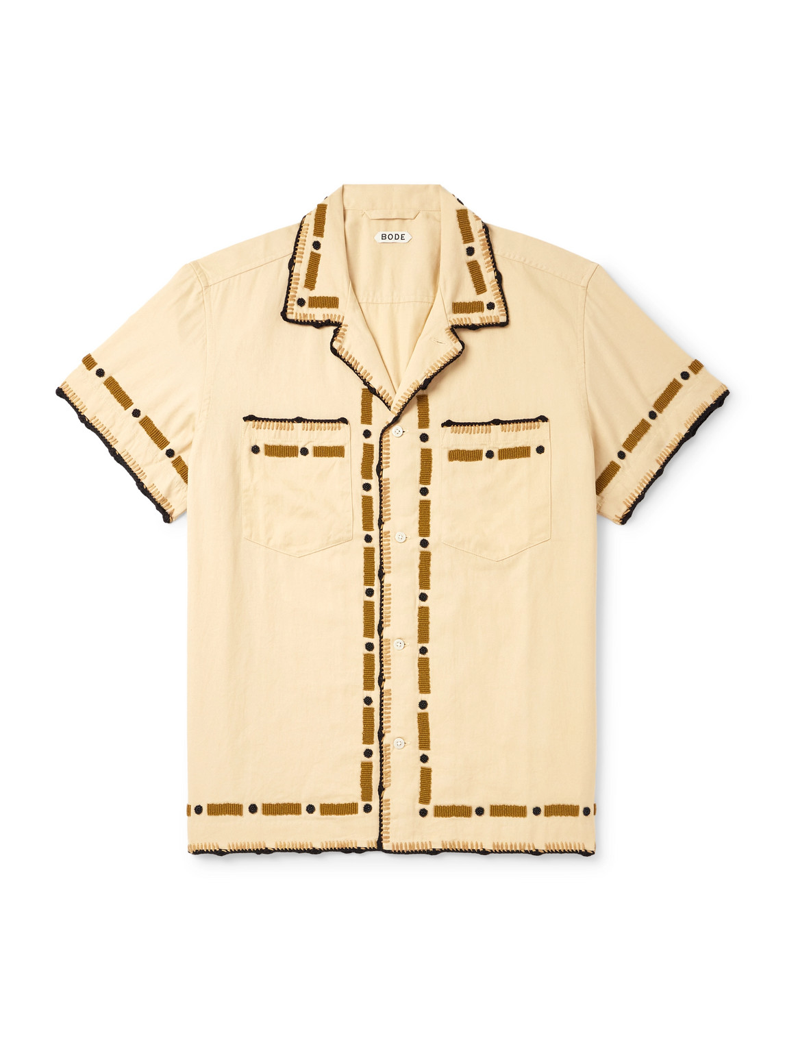 Bode Ryegrass Camp-collar Embellished Cotton-twill Shirt In Neutral