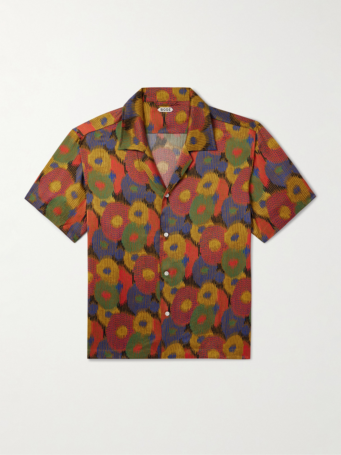 BODE Fruit Pit Camp-Collar Printed Silk-Seersucker Shirten