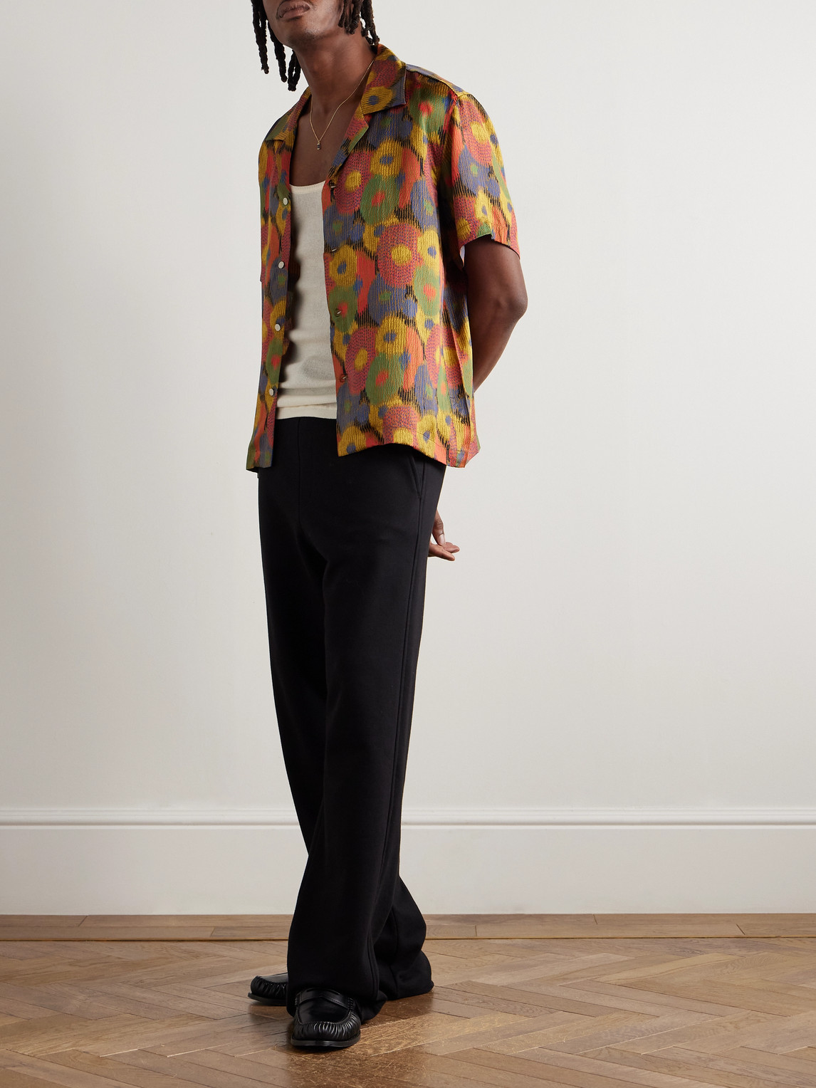 Bode Fruit Pit Camp-collar Printed Silk-seersucker Shirt In Multi