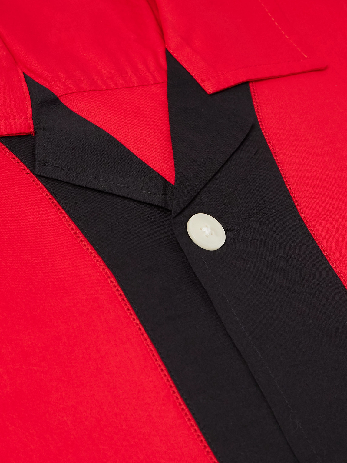 Bode Camp-collar Embroidered Two-tone Cotton Shirt In Multi