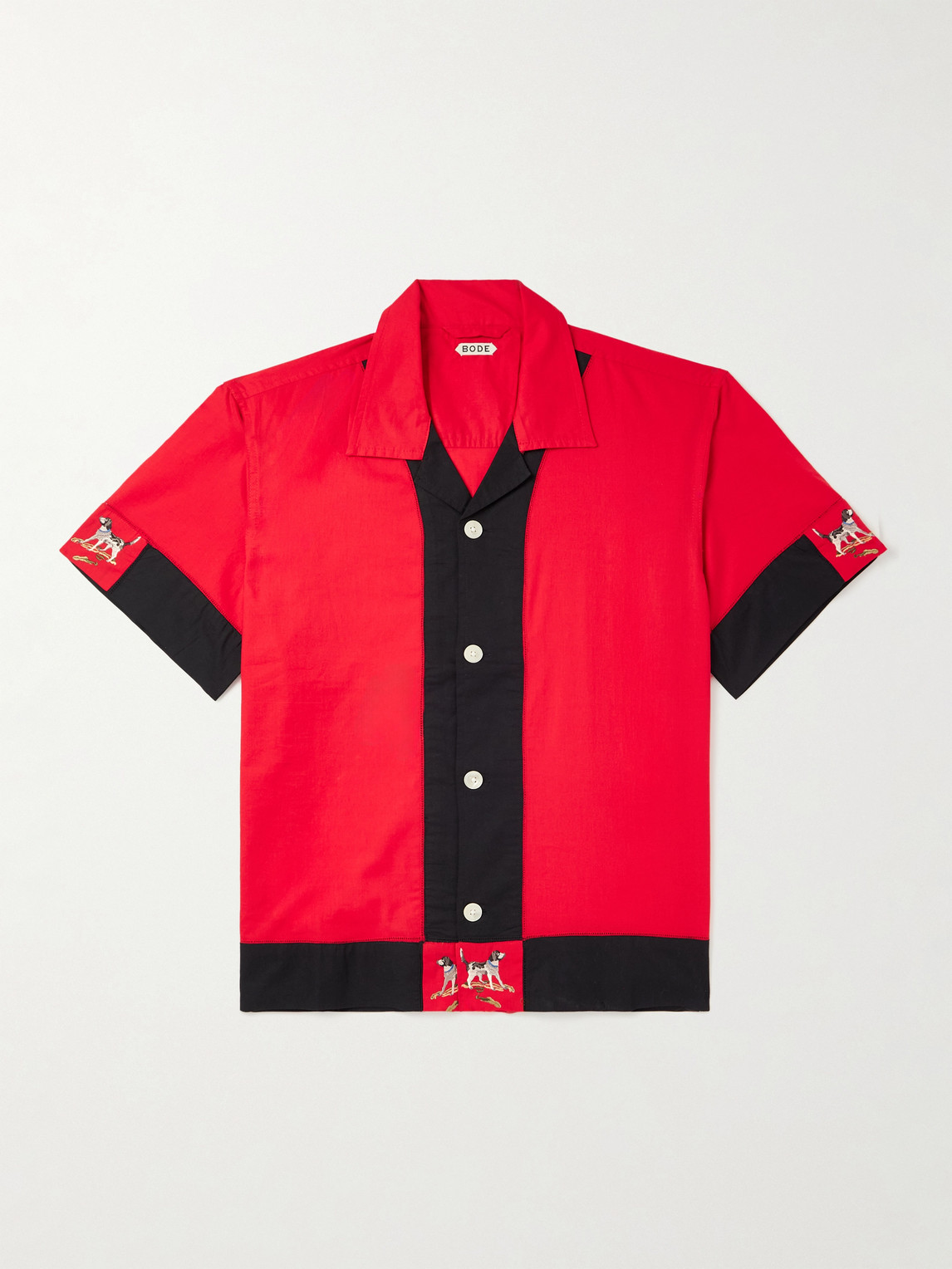 BODE Camp-Collar Embroidered Two-Tone Cotton hirt - Men