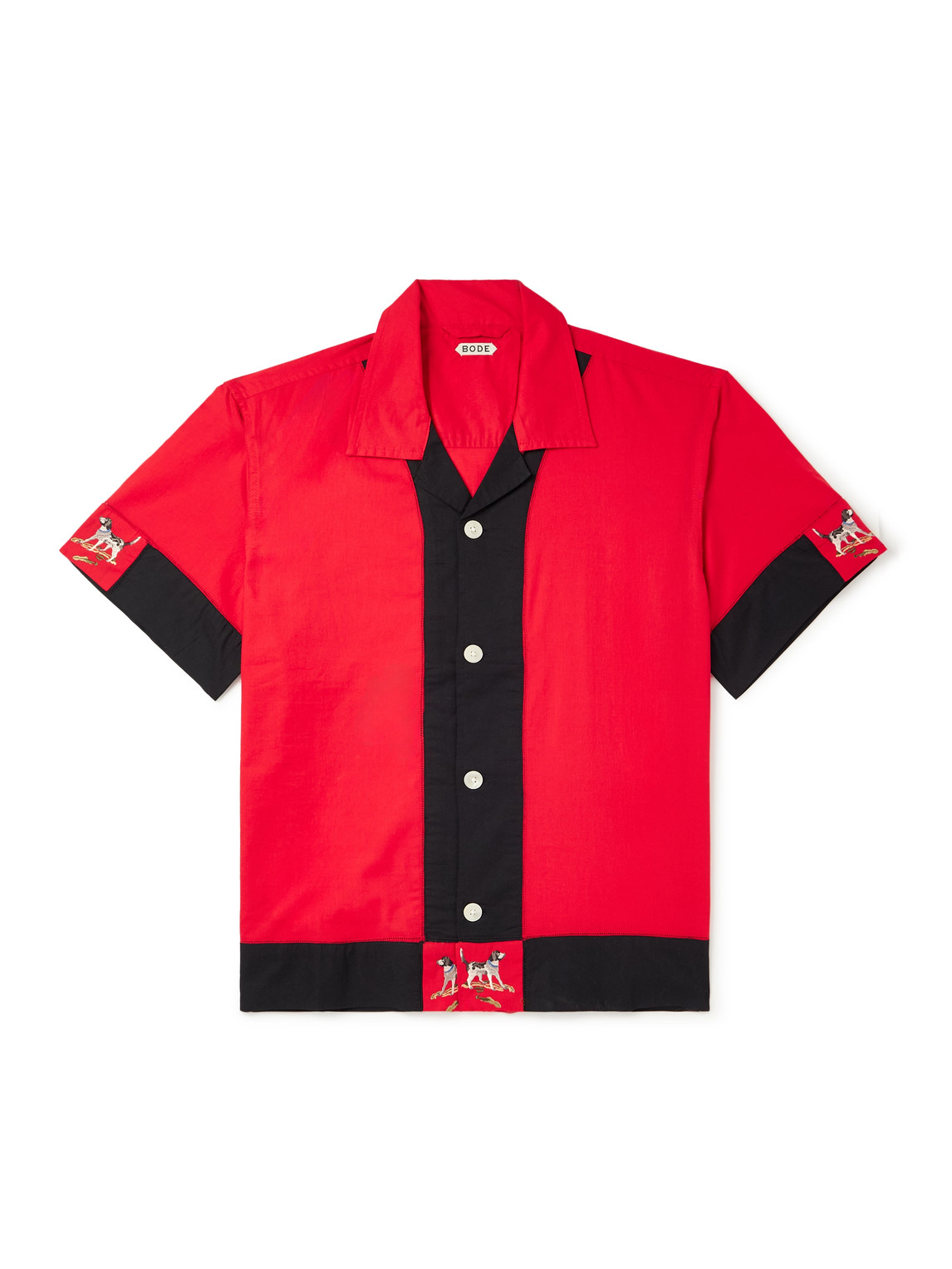 Bode Camp-collar Embroidered Two-tone Cotton Shirt In Multi