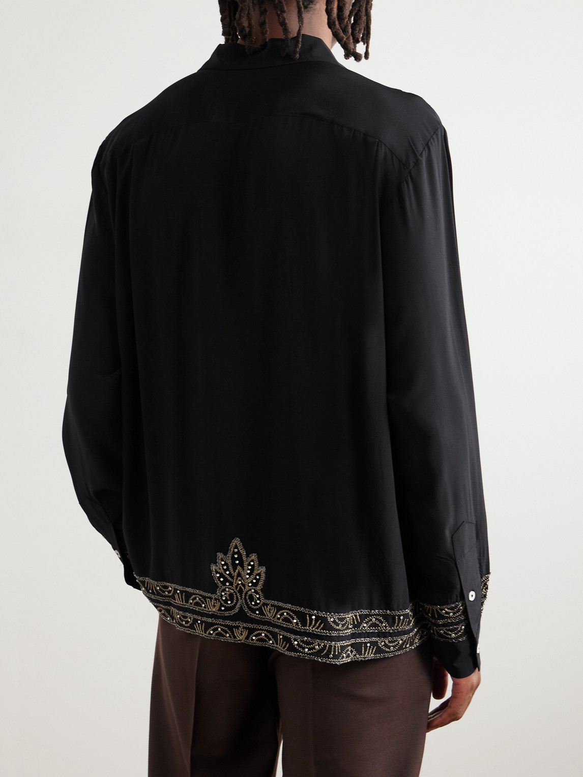  Bode - Embellished Silk Shirt - Men - Black - S 