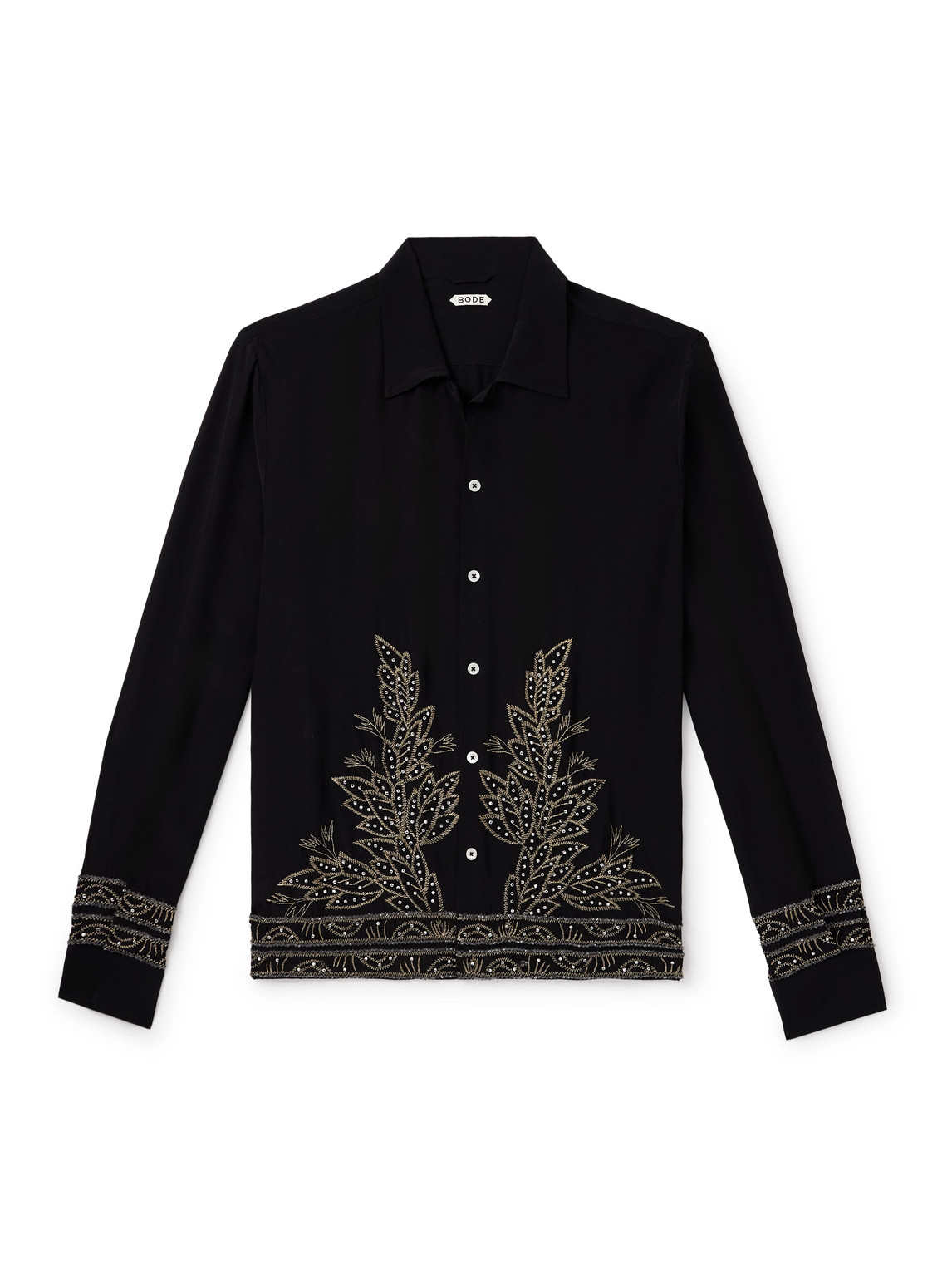Bode Embellished Silk Shirt In Black