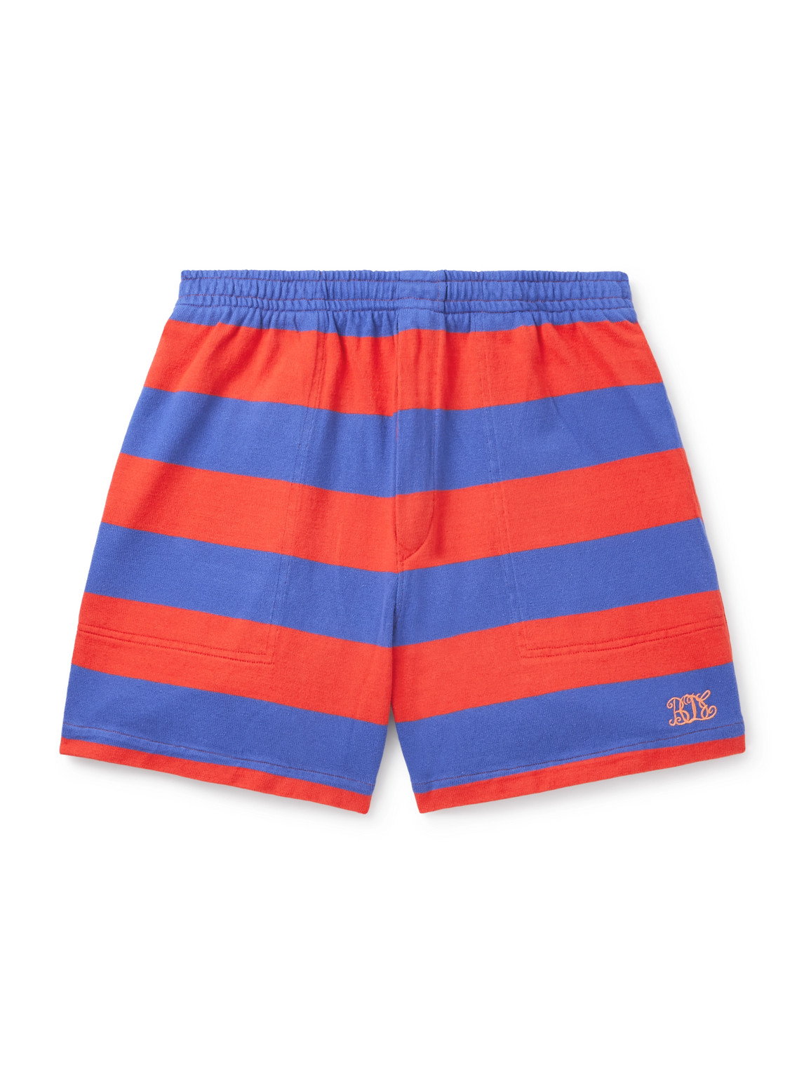 Bode Clubhouse Wide-leg Logo-embroidered Striped Cotton-jersey Shorts In Multi