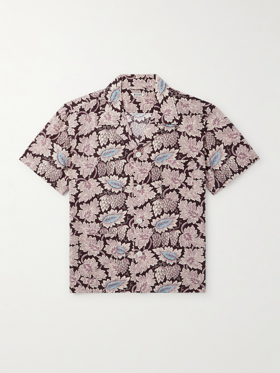 BODE Wisteria Camp-Collar Printed Cotton and ilk-Blend hirt - Men