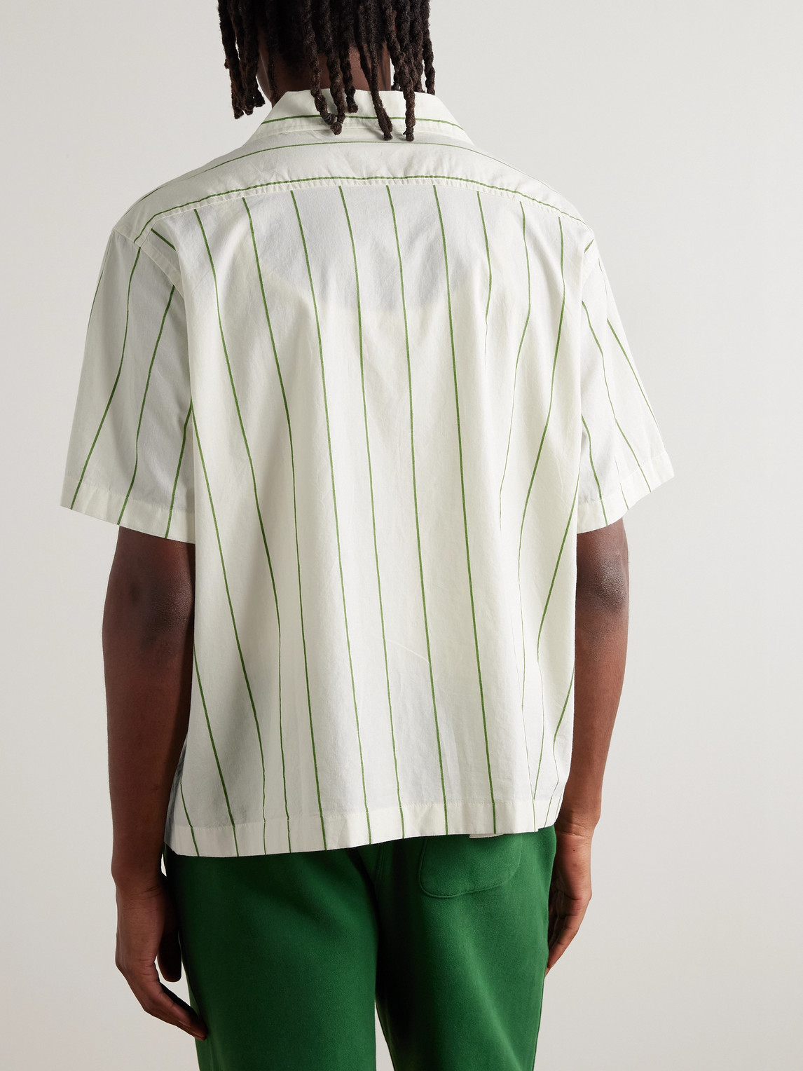 Bode Celery Camp-collar Striped Cotton-poplin Shirt In White