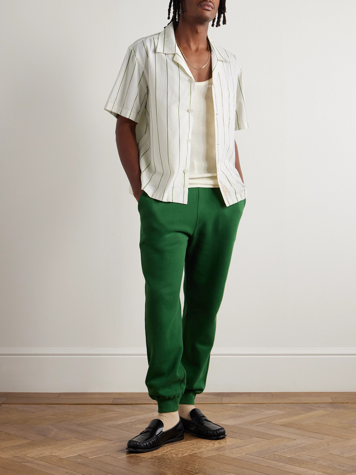 Bode Celery Camp-collar Striped Cotton-poplin Shirt In White