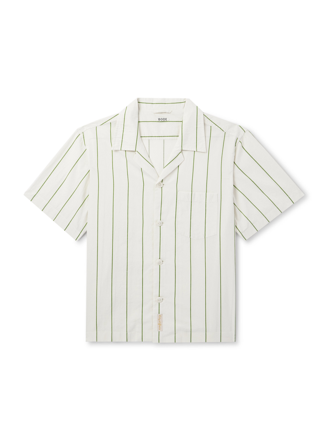 Bode Celery Camp-collar Striped Cotton-poplin Shirt In White