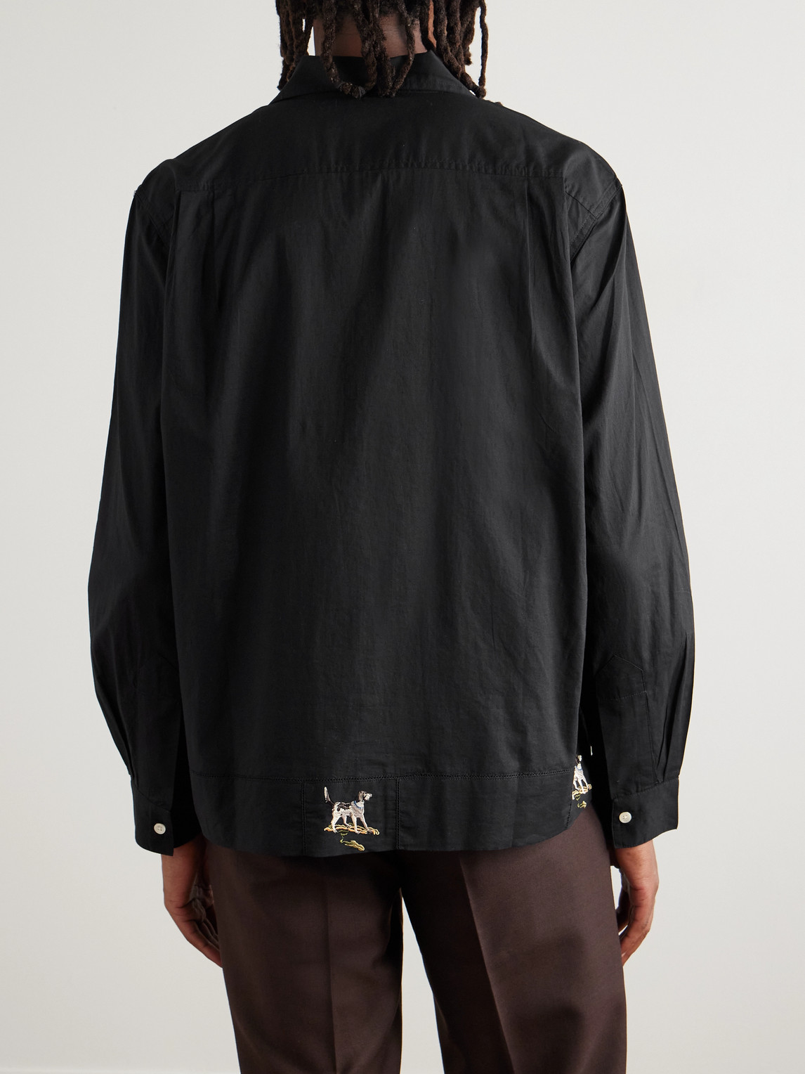 Bode Pointer Camp-collar Embroidered Cotton Shirt In Black