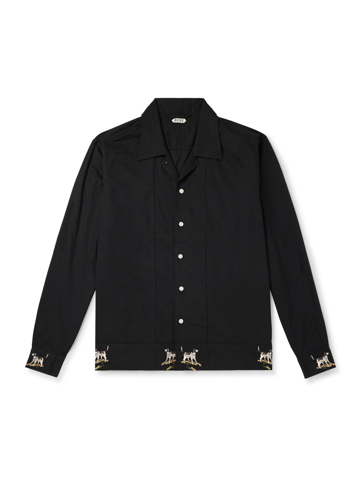 Bode Pointer Camp-collar Embroidered Cotton Shirt In Black