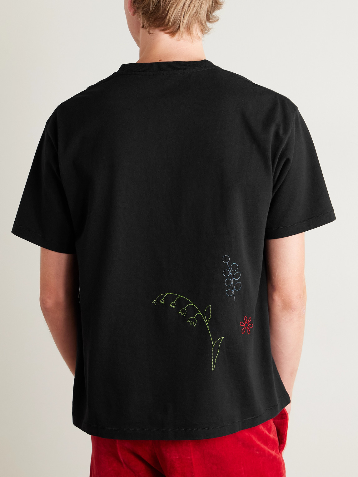 Bode Field Guide Embroidered Cotton-jersey T-shirt In Black