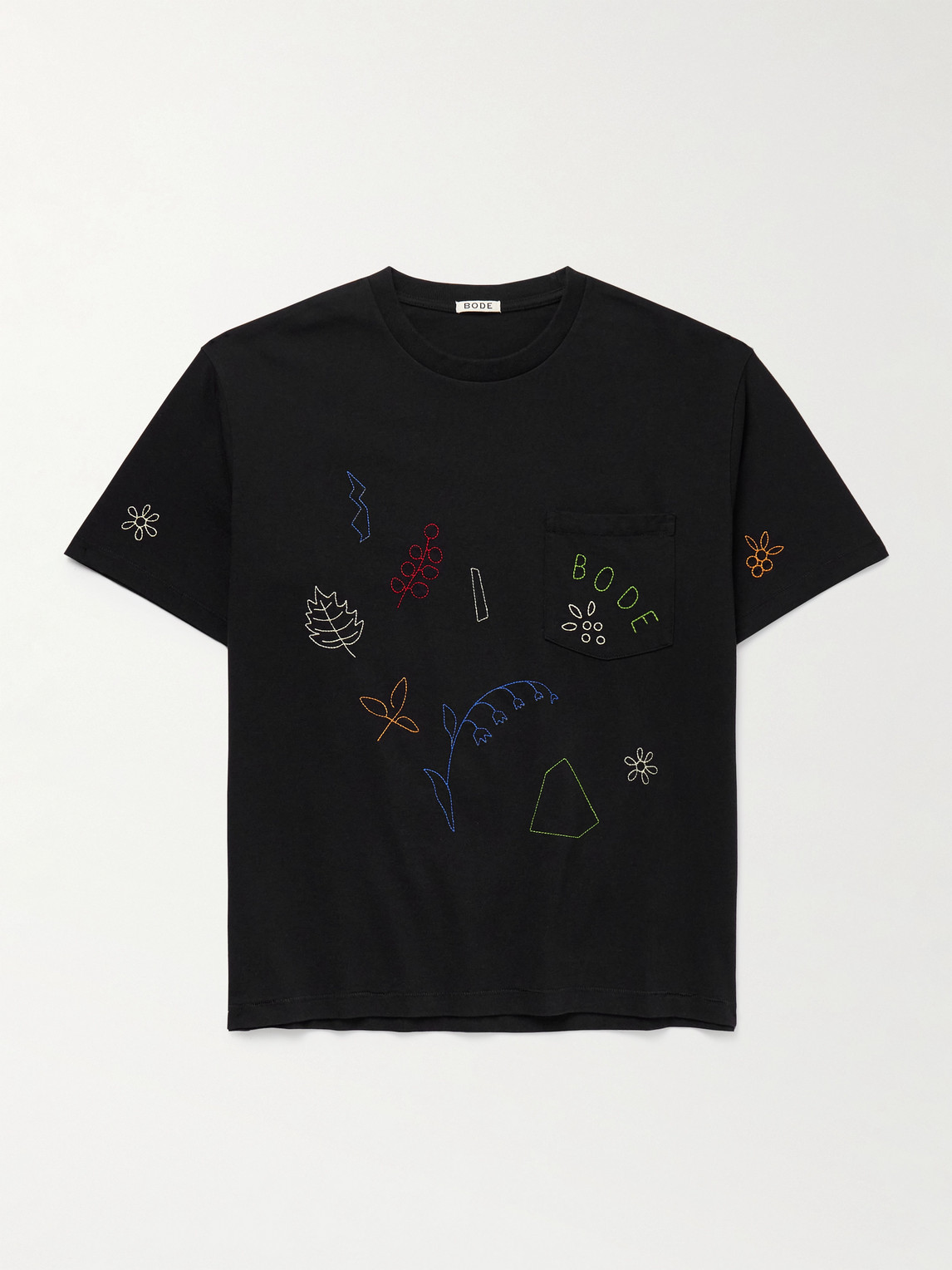 Bode Field Guide Embroidered Cotton-jersey T-shirt In Black