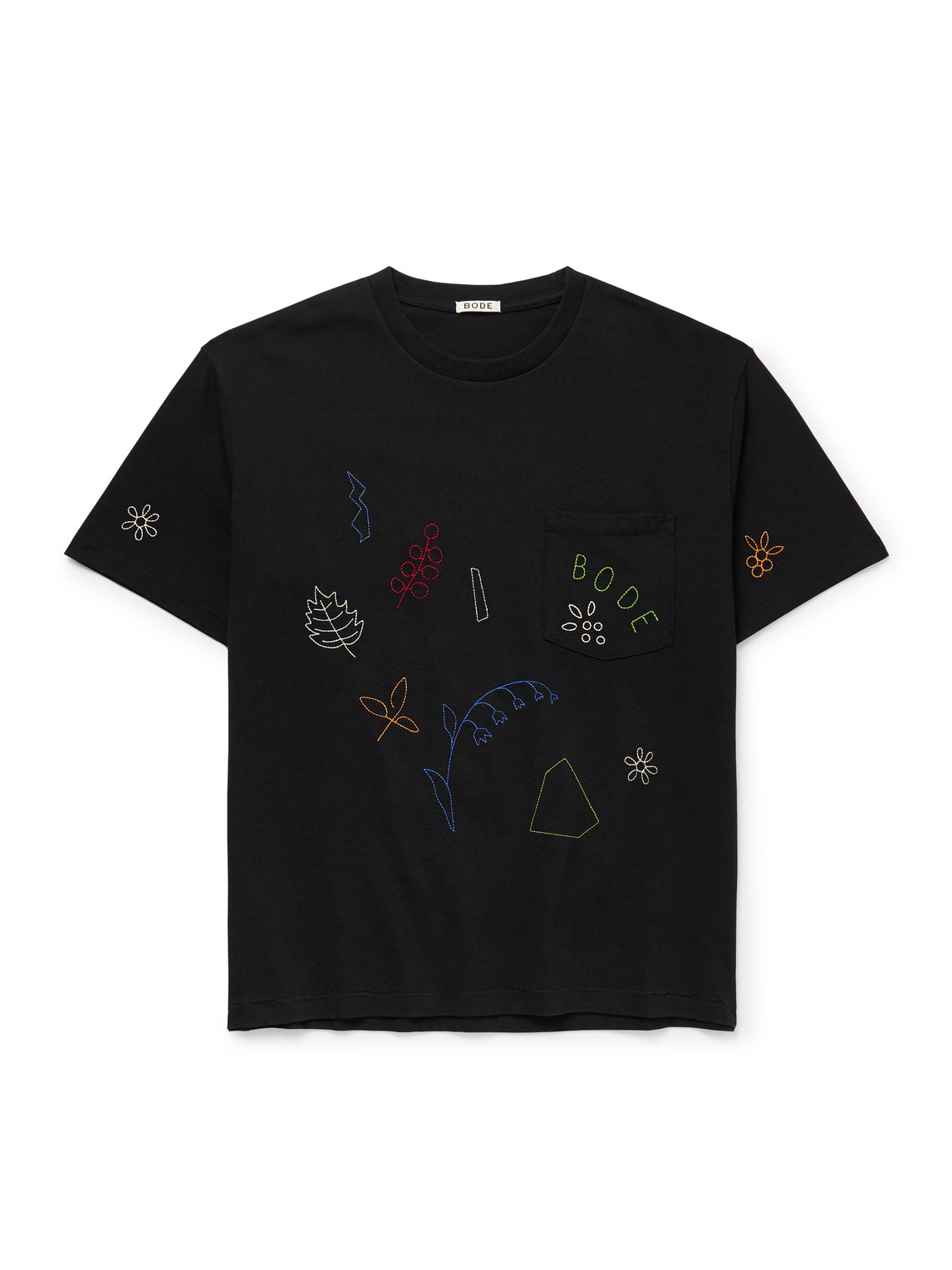 Bode Field Guide Embroidered Cotton-jersey T-shirt In Black