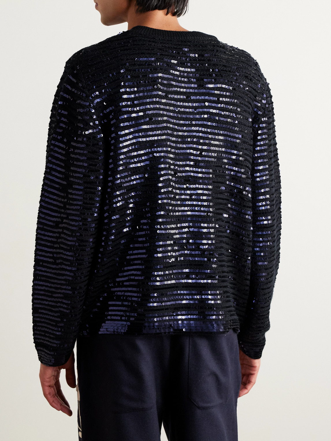 Bode Spotlight Sequinned Virgin Wool Cardigan In Blue