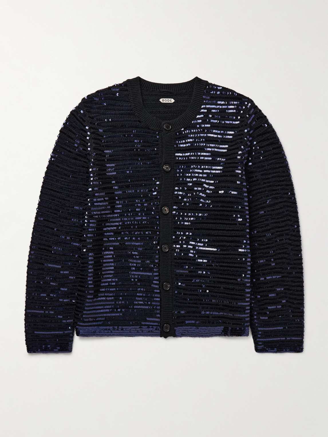 Bode Spotlight Sequinned Virgin Wool Cardigan In Blue