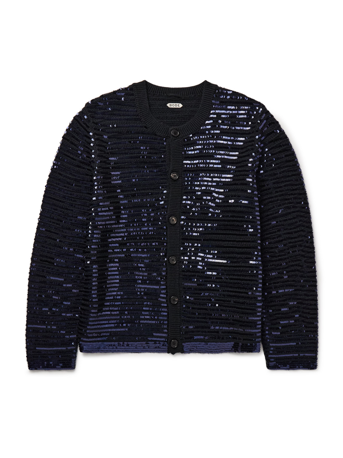 Bode Spotlight Sequinned Virgin Wool Cardigan In Blue